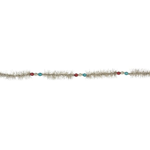 Vintage Style Patriotic Red, White, Blue Tinsel Garland with Glass Beads - Picture 1 of 5